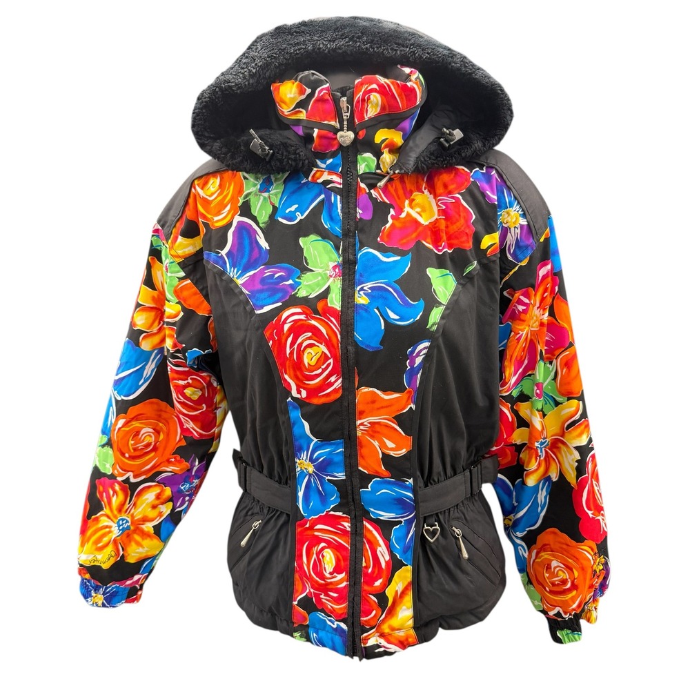 OBERMEYER Vintage Floral Ski Jacket Thermolite Insulated Hooded Coat Women 6‎